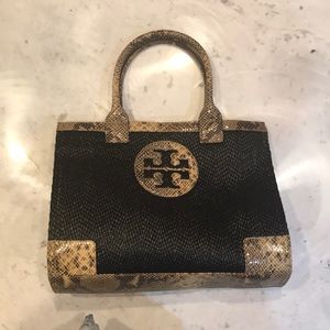 Brand New Tory Burch snake print/raffia tote bag.